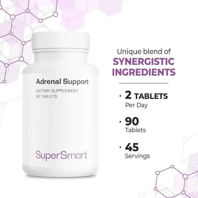 Supersmart - Adrenal Support (Advanced Formula) - with Rhodiola Rosea, Holy Basil Tulsi, Magnesium - Adaptogenic Herbs Supplement | Non-GMO & Gluten Free - 90 Tablets