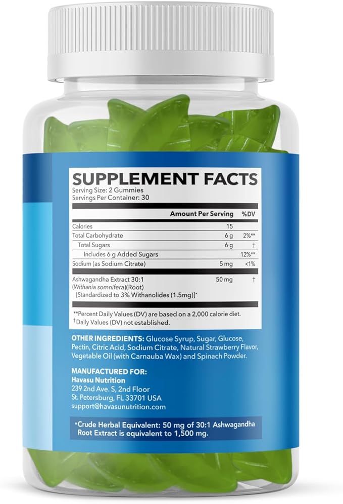Ashwagandha Gummies for Stress & Mood Support - Vegan, Non-GMO Supplement for Calm & Relaxation - Withania Somnifera for Enhanced Sleep Quality & Emotional Balance - 1-Month Supply, Strawberry Flavor