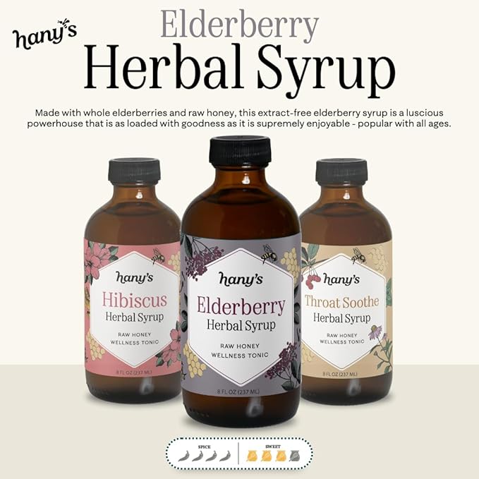 Hany's Harvest Elderberry Herbal Syrup – 8 fl oz | All-Natural Wellness Tonic, Apple Cider Vinegar, Raw Honey & Elderberry | Non-GMO, Gluten-Free, Handcrafted