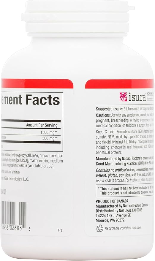 Natural Factors, NEM Knee & Joint Formula, Promotes Flexibility and Comfort, 60 Tablets