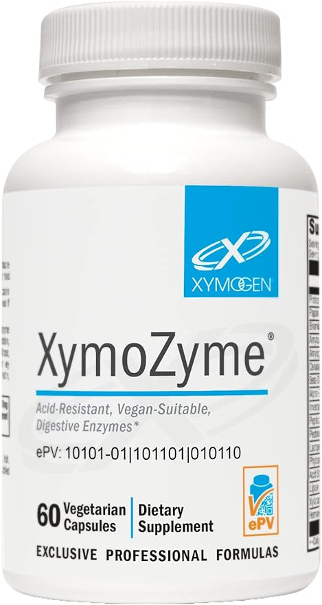 XYMOGEN XymoZyme - Vegan, Multi-Enzyme Digestive Supplement - Plant-Based Digestive Enzymes for Women & Men - Support Gut Health + Nutrient Absorption - Breakdown Lactose, Beans & More (60 Capsules)