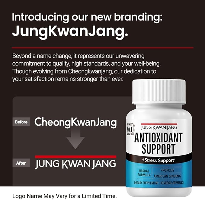 JungKwanJang Antioxidant Support Blend - Boost Immunity and Energy with Propolis (229mg) and American Ginseng (143mg), 30 Capsules for Men and Women