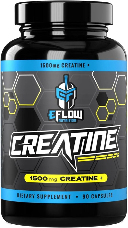 eFlow Creatine Capsules, HCL Creatine Pills - Creatine Supplement for Men & Women, Muscle Builder, Endurance, Strength, with AstraGin and Senactiv (1500mg, 90 Capsules)