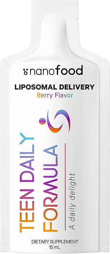 Codeage Multivitamins For Teens, Liquid Vitamin C for Teenagers, Vitamin A B6 B12 D3 E For Kids, Biotin Zinc Omega-3 Folate, Liposomal Vitamins Supplement, One Daily Sachet, Vegan, Non-GMO, 30 Pouches