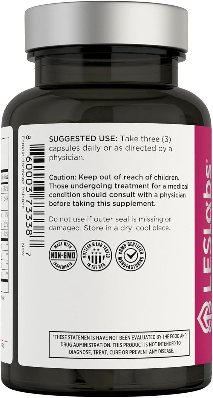 LES Labs Female Hormone Balance Supplement – Hormone Support for Women with Inositol, DIM, Vitex, Chaste Tree, Vitamin B6 & Folate – Menstrual Cycle & Fertility Support – 90 Capsules – Non-GMO