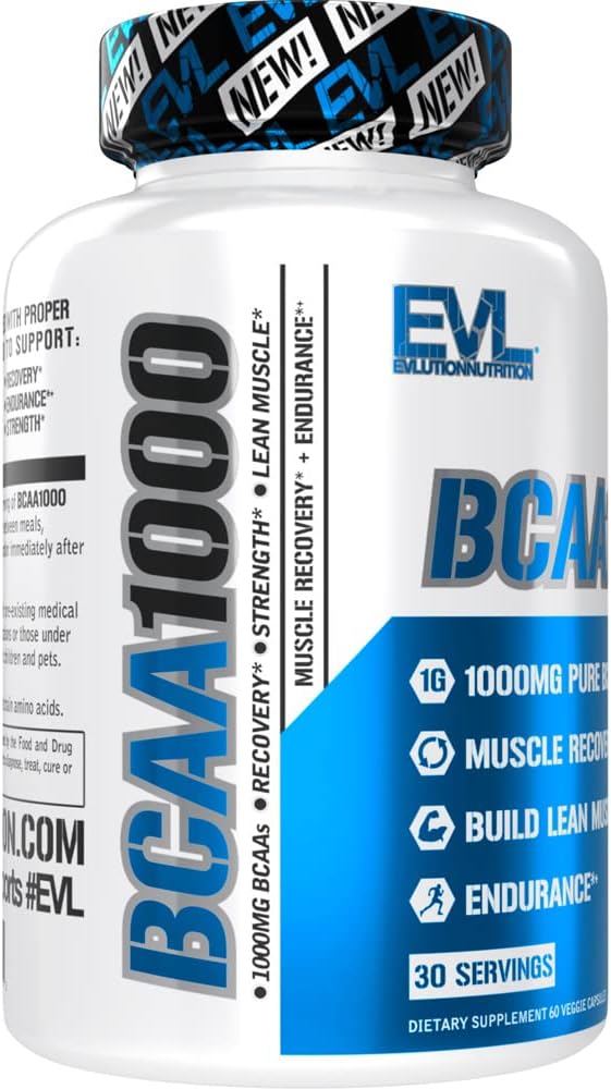 BCAAs Amino Acids Supplement for Men - EVL 2:1:1 5g Capsules for Post Workout Recovery and Lean Muscle Builder for Men - BCAA1000 Branched Chain Amino Acids Nutritional Supplement - 30 Servings