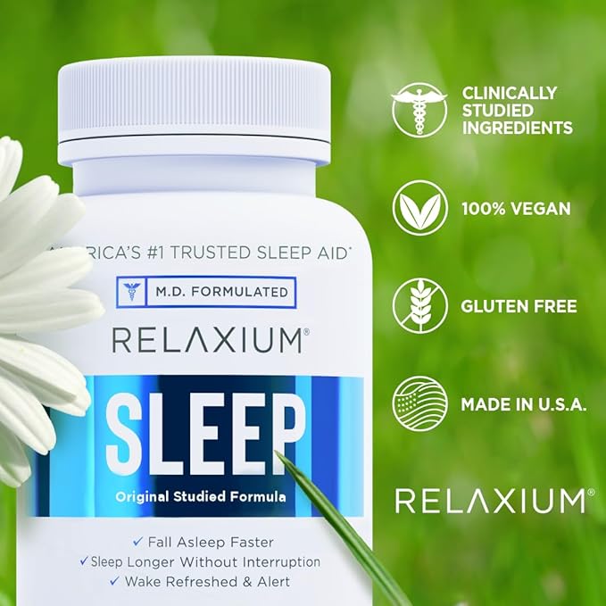 Relaxium Sleep Aid, 14-Day Supply, Non-Habit Forming, Dietary Supplement for Better Sleep, Drug-Free, Stress Relief, with Magnesium, Melatonin, GABA, Chamomile, Made in USA (28 Vegan Capsules)
