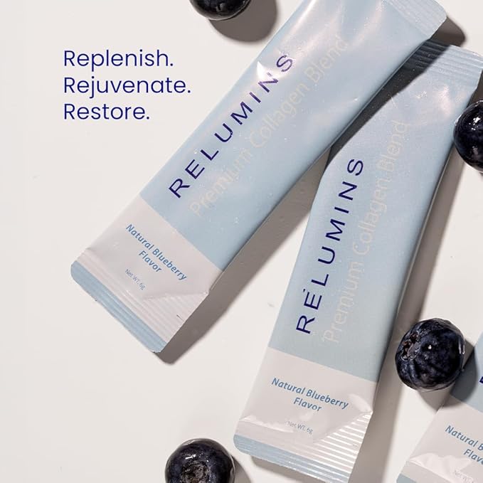 Relumins Marine Collagen Powder Drink Mix - Collagen Peptide with Glutathione, Green Tea, CoQ10, & Hyaluronic Acid Boosts Smooth Glowing Skin - 100 Powder Sachets x Mix Flavored