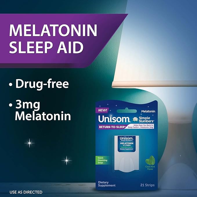 Unisom Simple Slumbers Return-to-Sleep Dissolving Strips 21-Count, Melatonin 3mg, Cool Mint