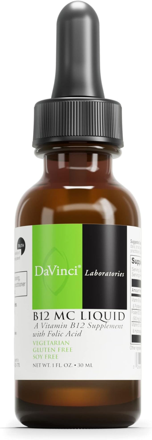 DAVINCI Labs B12 MC Liquid - Helps Support Cardiovascular Health, Healthy Energy Levels & Healthy Blood & Nerve Cells with Liquid Vitamin B12, Folic Acid & Vitamin B6* - 30mL (30 Servings)