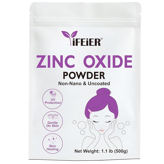 Zinc Oxide Powder | 500g(1.1 lb) 100% Pure Non Nano Uncoted Zinc Oxide Powder for Skin Protection | Cosmetics Grade Ideal for DIY Sunscreen, Lotion, Deodorant, and Skincare