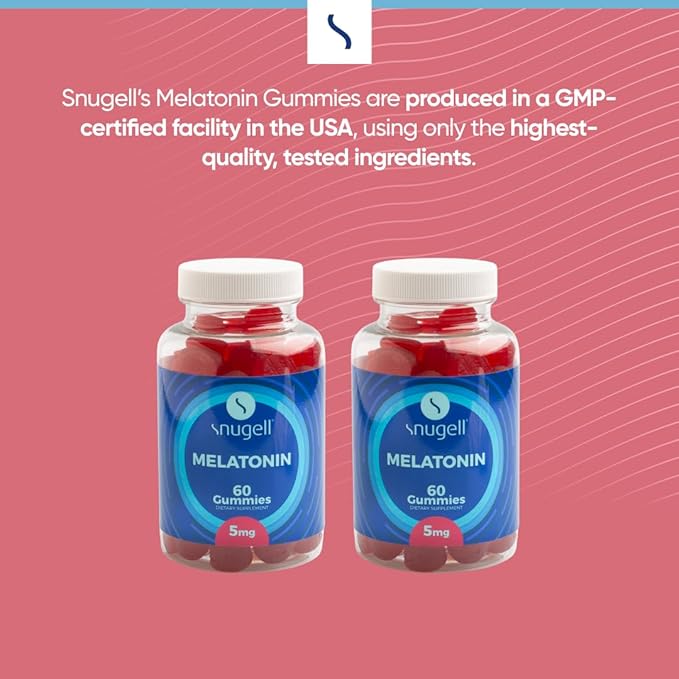 Snugell Melatonin Gummies 5 mg – 60-Count Dietary Supplement – Berry Blend Flavor for Natural Restful Sleep Support – Vegan, Non-Habit Forming, Non-GMO, Pectin-Based, Gluten-Free – Made in the USA (2)