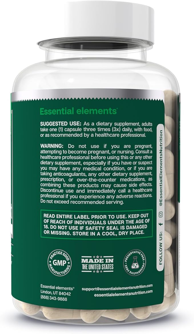 Essential Elements Bone Boost Bone Health Supplement - Bone Support and Calcium Supplement with Vitamin D 3, K2, Cissus Quadrangularis for Bone Strength - 270 Capsules (90 Day Supply) (3-Pack)