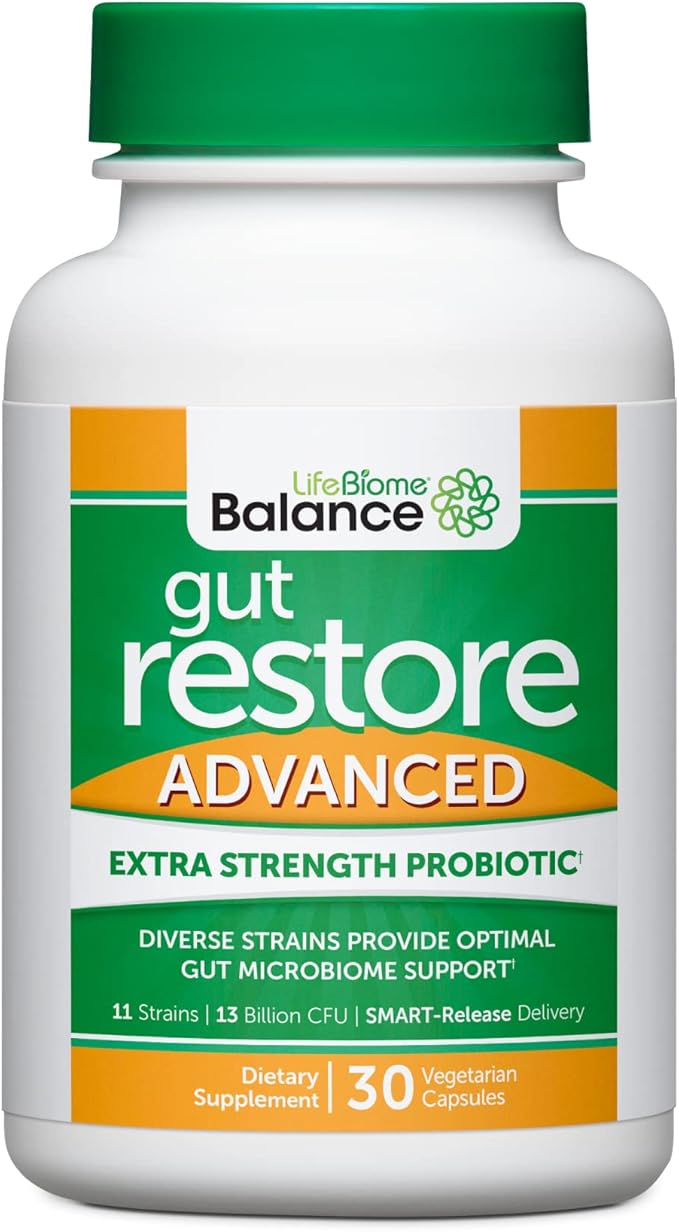 Dr. Drew Sinatra’s LifeBiome Gut Restore Advanced, Maximum Strength Microbiome Probiotic with Fermented Botanicals, 11 Multi Strains, 30 Once-Daily Capsules, Vegetarian, Soy-, Dairy-, and Gluten Free