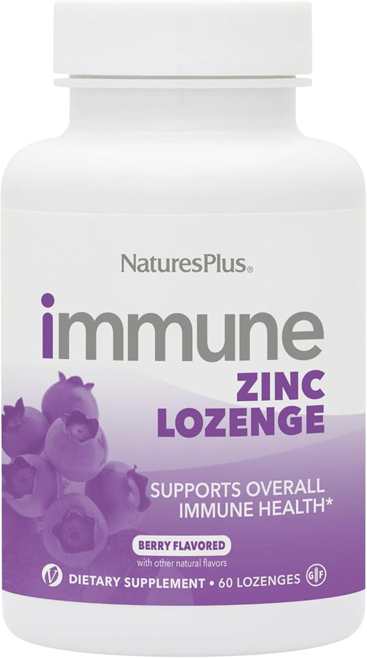 NaturesPlus Immune Zinc Lozenge, Berry - 60 Lozenges - Dual-Action Zinc Formula - Supports Overall Immune Health - Vegan, Gluten Free - 60 Servings