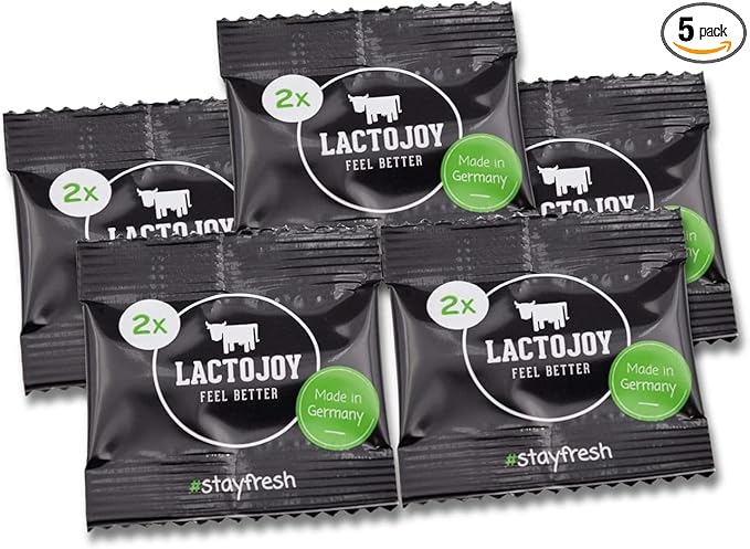 LactoJoy Lactase Pills I Powerful Lactase Enzymes for Lactose Intolerance I for Improved Digestion I No Silicon Dioxide, No Artificial Flavors I Vegan I Sample-Package of 5 Sachets à 2 Tablets