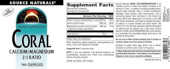 Source Naturals Coral Calcium/Magnesium 2:1 Ratio - 180 Capsules