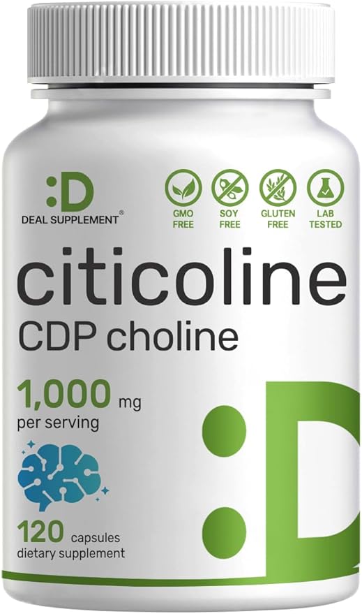 DEAL SUPPLEMENT Citicoline CDP Choline, 1,000mg Per Serving, 120 Capsules – Extra Strength Choline Supplements – Nootropic B Vitamin Properties – Promotes Brain Health, Memory, & Focus – Non-GMO