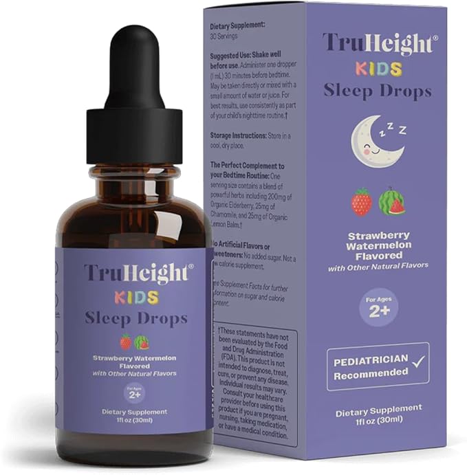 TruHeight Kids Sleep Tincture Ages 2+ (Watermelon Flavor) - Babies, Toddlers & Kids Natural Sleep Aid - Baby, Toddler, Child Melatonin 2 Year Old+ - Vitamin B6, Riboflavin, Zinc, Copper, Lemon Balm