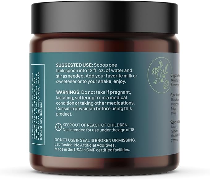 Vitality Superblend: Organic Energy & Wellness Powder with Cacao, Turmeric, Adaptogens, Non-GMO, 30 Servings (1)