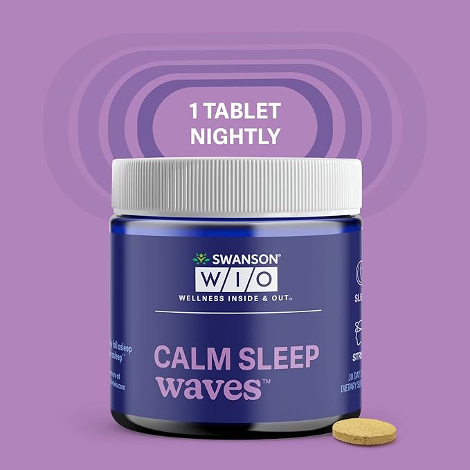 Swanson WIO Calm Sleep Waves Calmly Fall Asleep, Less Stress, Wellness with Melatonin, Valerian Root, GABA, Gluten Free, Vegan - 4 oz Bottle, 30 Tri-Layer Tablets (30-Day Supply)