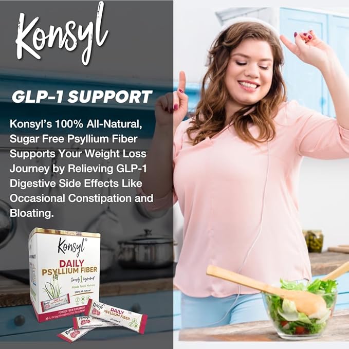 Konsyl Daily Psyllium Fiber Stick Packs - On-The-Go Fiber Supplement Powder - Convenient, All-Natural Soluble Fiber, Gluten-Free & Sugar-Free, Vegan & Keto - 30 Packets