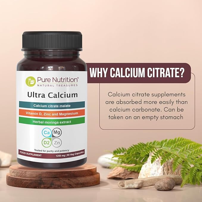 Pure Nutrition Ultra Calcium Citrate 1000mg Highly absorbable Calcium Supplement with Calcium Citrate Malate, Vitamin D, Zinc and Magnesium - 1 Tablet Daily (180 Veg Tabs) Non-GMO | Gluten-Free
