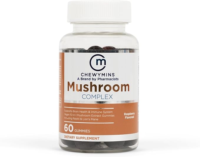 Halal Mushroom Complex Gummies - Raspberry Flavor - Non-GMO, Organic, and Vegan - Supports Brain Health and Immune System - 10-in-1 Mushroom Extract - 60 Gummies