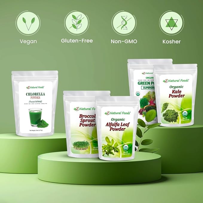 Z Natural Foods Organic Spirulina Powder - 100% Pure Spirulina, Nutrient-Dense Blue-Green Algae Superfood with Amino Acids, 15x Beta-Carotene - Mix in Smoothies, Yogurt, Recipes, 1 lb