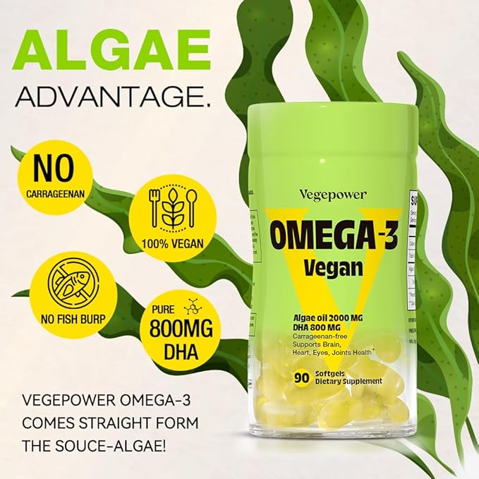 Vegan Omega-3 DHA Supplements - Premium Fish Oil Alternative from Algae Oil | 90 Carrageenan Free Softgels | Plant Based Algal DHA Essential Fatty Acids, Non-GMO (Algae, 90 Count (Pack of 2))
