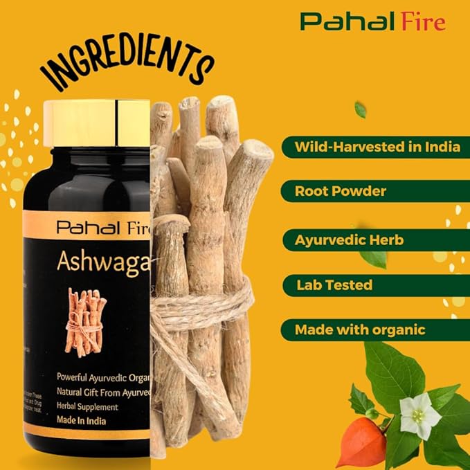 Ashwagandha Organic Herbal Supplement 500mg pr Serving 100 Capsule 50 Days Supply Stress Relief Energy Support Wild harvested in India with Lab Test Report GlutenFree