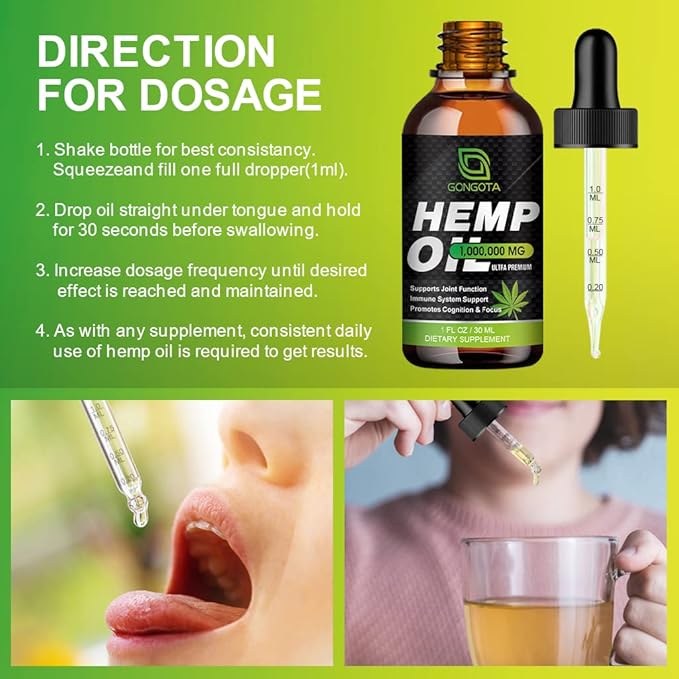 (4-Pack) High Potency Hemp Oil - 1,000,000 Maximum Strength - Helps Relaxation, Stress, Calming, Sleep - Organic Hemp Oil Extract - Vegan, Immunization Support, Non-GMO