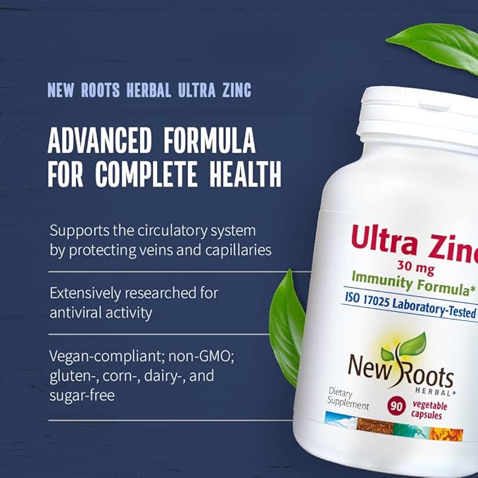 New Roots Herbal Ultra Zinc Immunity Formula 30 mg (90 Vegetable Capsules)