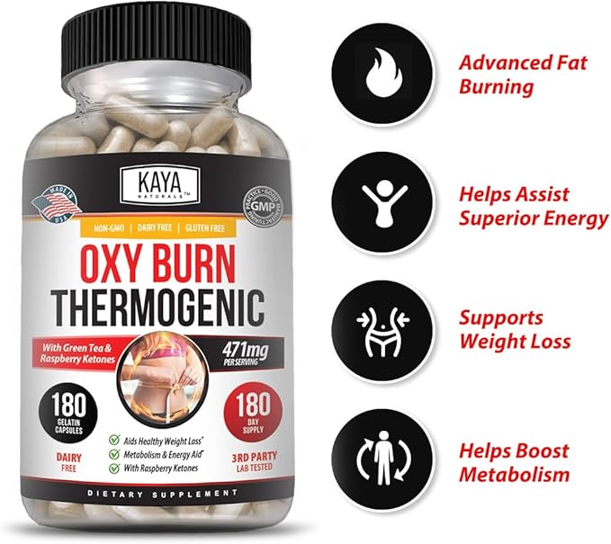 Kaya Naturals Oxy Burn - Thermogenic Herbal Formula for Active Living – Non-GMO & Gluten-Free – 180 Count