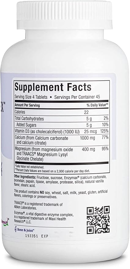 Maxi Health Chewable Calcium Complex - 1000 mg Calcium Supplement w/Vitamin D3 (1000 IU) & Magnesium (400 mg) - Bone, Teeth & Joint Support - 180 Count Chews (Pack of 2)
