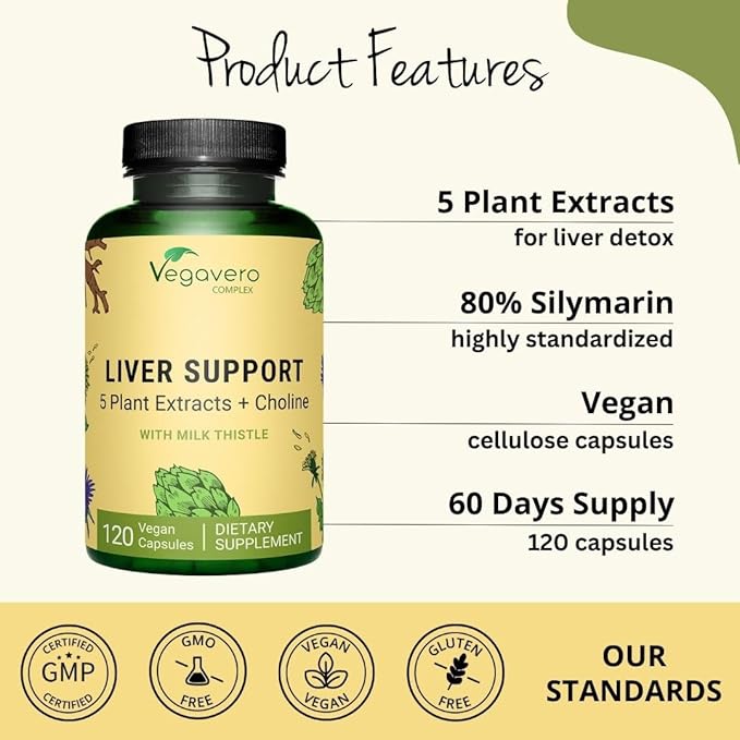 Liver Support | Milk Thistle Supplement 9000mg | 120 Capsules | Dandelion, Artichoke, Choline, Beetroot | Liver Cleanse Detox & Repair | with 80% Silymarin | NO Additive & Vegan