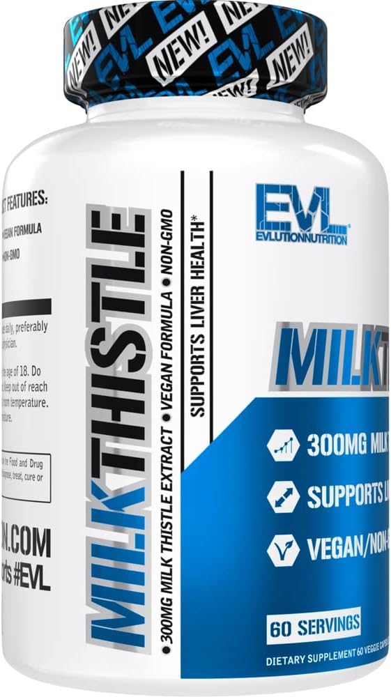 Evlution EVL Silymarin Milk Thistle Capsules - Supplement for Optimal Liver Cleanse Detox & Repair - Herbal Liver Support Supplement with Pure Milk Thistle Extract - 60 Non-GMO Veggie Capsules