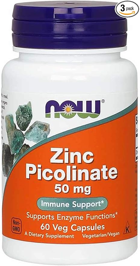 NOW Zinc Picolinate 50mg, 60 Capsules (Pack of 3)