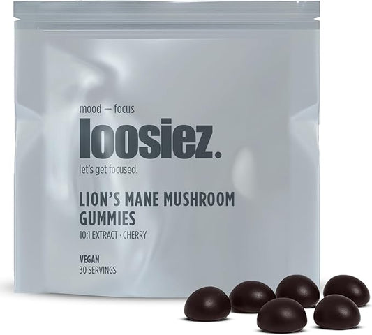 Lion’s Mane Mushroom Gummies 10:1 Extract, Cherry (30 Servings) - Nootropic Brain Support for Focus, Clarity, Memory & Mood - Certified Vegan, Kosher & GMO-Free
