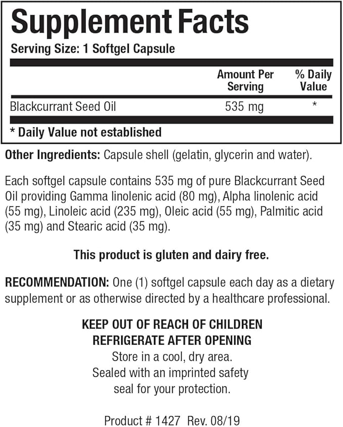 Biotics Research Blackcurrant Seed Oil 535 mg Natural Source of Gamma Linolenic Acid GLA 80 mg softgels, Supports Cardiovascular Health, Normal Tissue Repair, Immune System, Women’s Health 60 Capsules