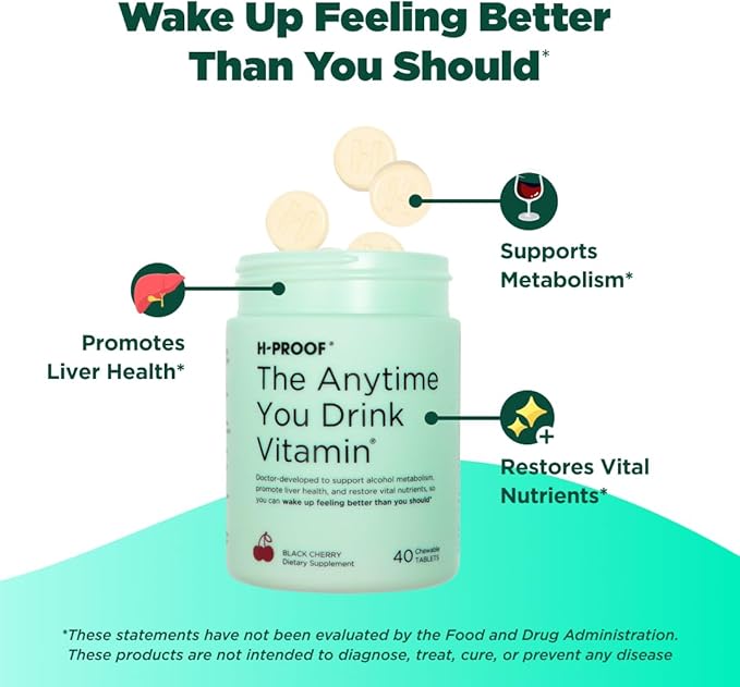 The Anytime You Drink Vitamin, Liver Health & Immunity Support with Electrolytes, Milk Thistle, and Vitamins B & C - 40 Chewable Tablets (20 Servings), Vegan, Lemonade
