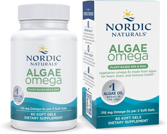 Nordic Naturals Algae Omega - 60 Soft Gels - 715 mg Omega-3 - Certified Vegan Algae Oil - Plant-Based EPA & DHA - Heart, Eye, Immune & Brain Health - Non-GMO - 30 Servings