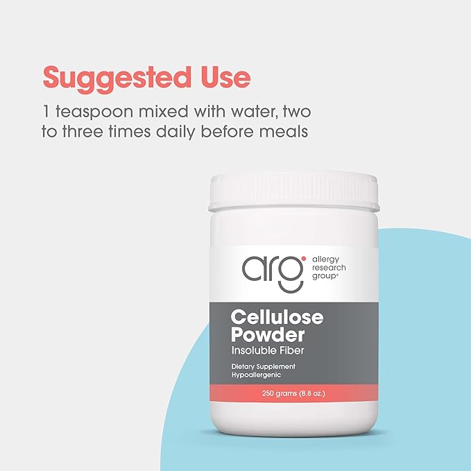 Allergy Research Group Cellulose Powder - Microcrystalline Cellulose Powder, 2000mg Insoluble Fiber Supplement, Powdered Cellulose, Non-Fermentable, Hypoallergenic - 8.8 Oz