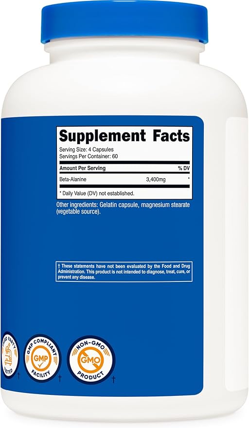 Nutricost Beta-Alanine Capsules 3400mg, 240 Capsules (60 Serv) - Potent Beta Alanine, Gluten Free & Non-GMO, 850mg Per Cap