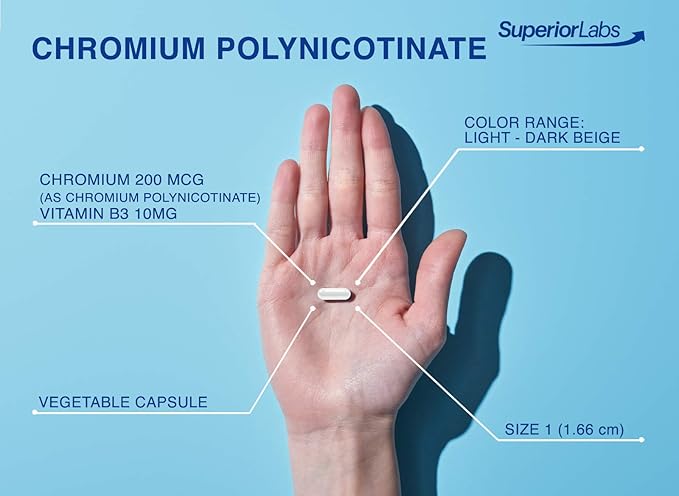 Pure Chromium Polynicotinate Supplement - Made in USA - 200mcg + Vitamin B3 for Optimal Absorption, Veggie Cap, 14 Week Supply