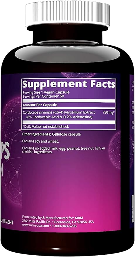 MRM Nutrition Cordyceps | CS-4 Strain | Endurance | Adaptogens | Mushrooms | Energy + Endurance | Vegan | 60 Servings