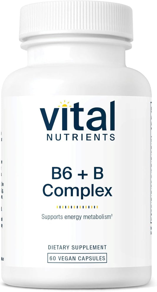 Vital Nutrients Vitamin B6 + B Complex | Vegan Methylated B Vitamins for Energy, Metabolism, Heart Health* | High-Potency Vitamin B6 for Menstrual Discomfort * | Gluten, Dairy, Soy Free | 60 Capsules