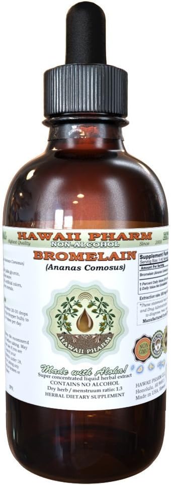 Hawaii Pharm Bromelain Alcohol-Free Liquid Extract, Bromelain (Ananas Comosus) Dried Powder Glycerite Natural Herbal Supplement 2 oz
