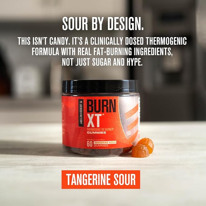 Jacked Factory Burn-XT Weight Loss Gummies - Thermogenic Fat Burner & Appetite Suppressant Gummies with Acetyl-L-Carnitine HCL, MitoBurn, & Caffeine - 60 Gummies, Tangerine Sour