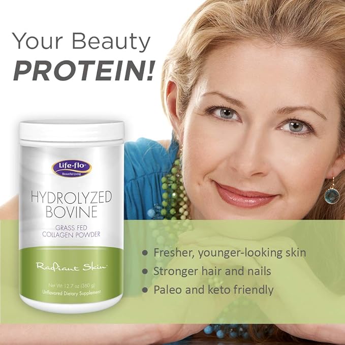 Life-Flo Hydrolyzed Bovine Collagen, Grass Fed | Supports Vibrant Skin & Hair, Bone & Joint Health | 12.7oz, 60 Serv.